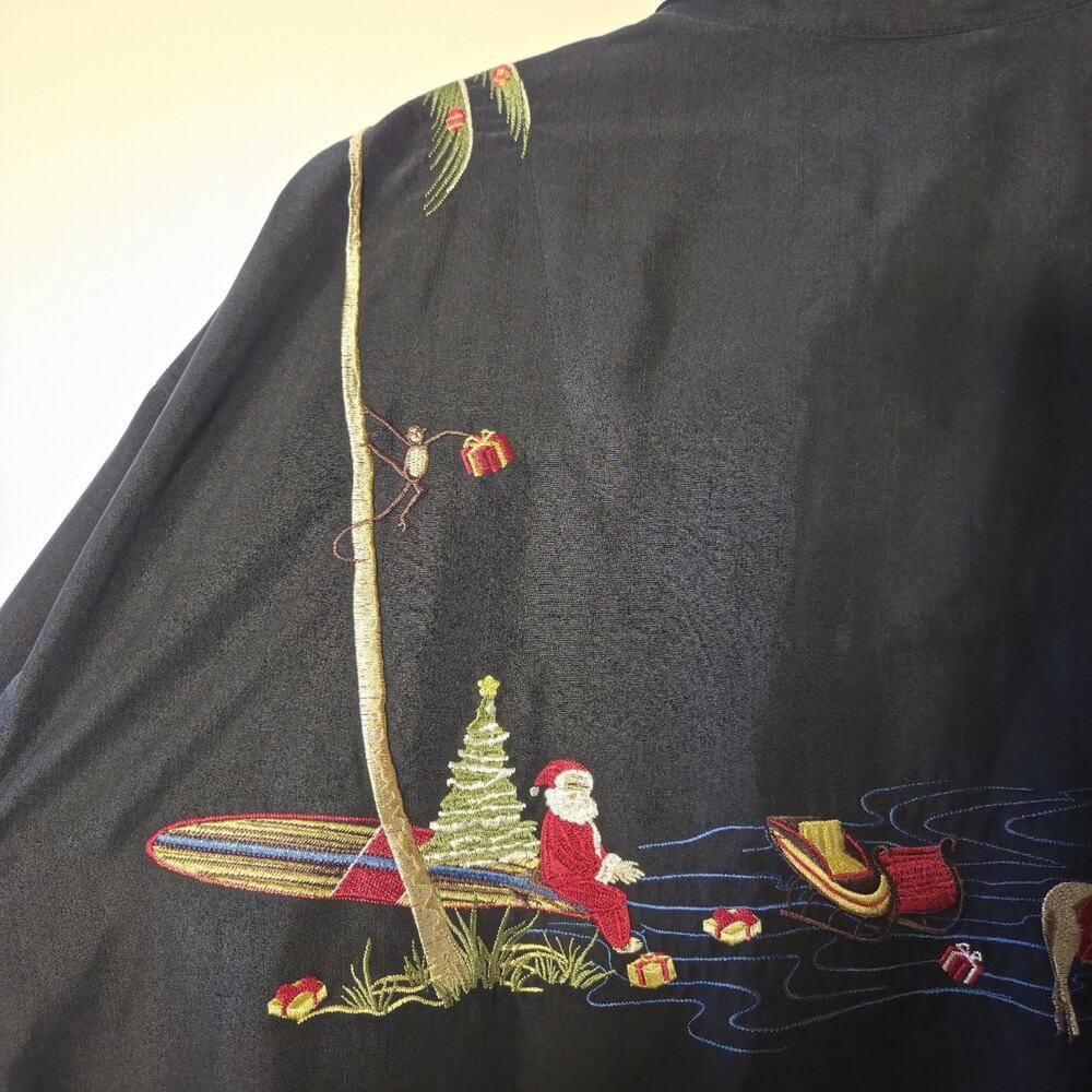 Bamboo Cay Camp Shirt Santa Clause Reindeer Christmas Palm Tree Hawaiian Mens L - Picture 5 of 10